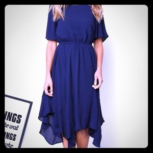 Deep blue Venidress round neck mid calf dress